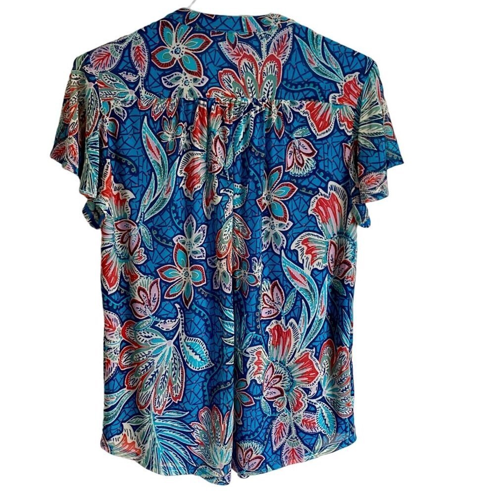 Ava & Grace Short Sleeve Quarter Button Lined Floral Top Women's Medium NEW - Picture 5 of 9